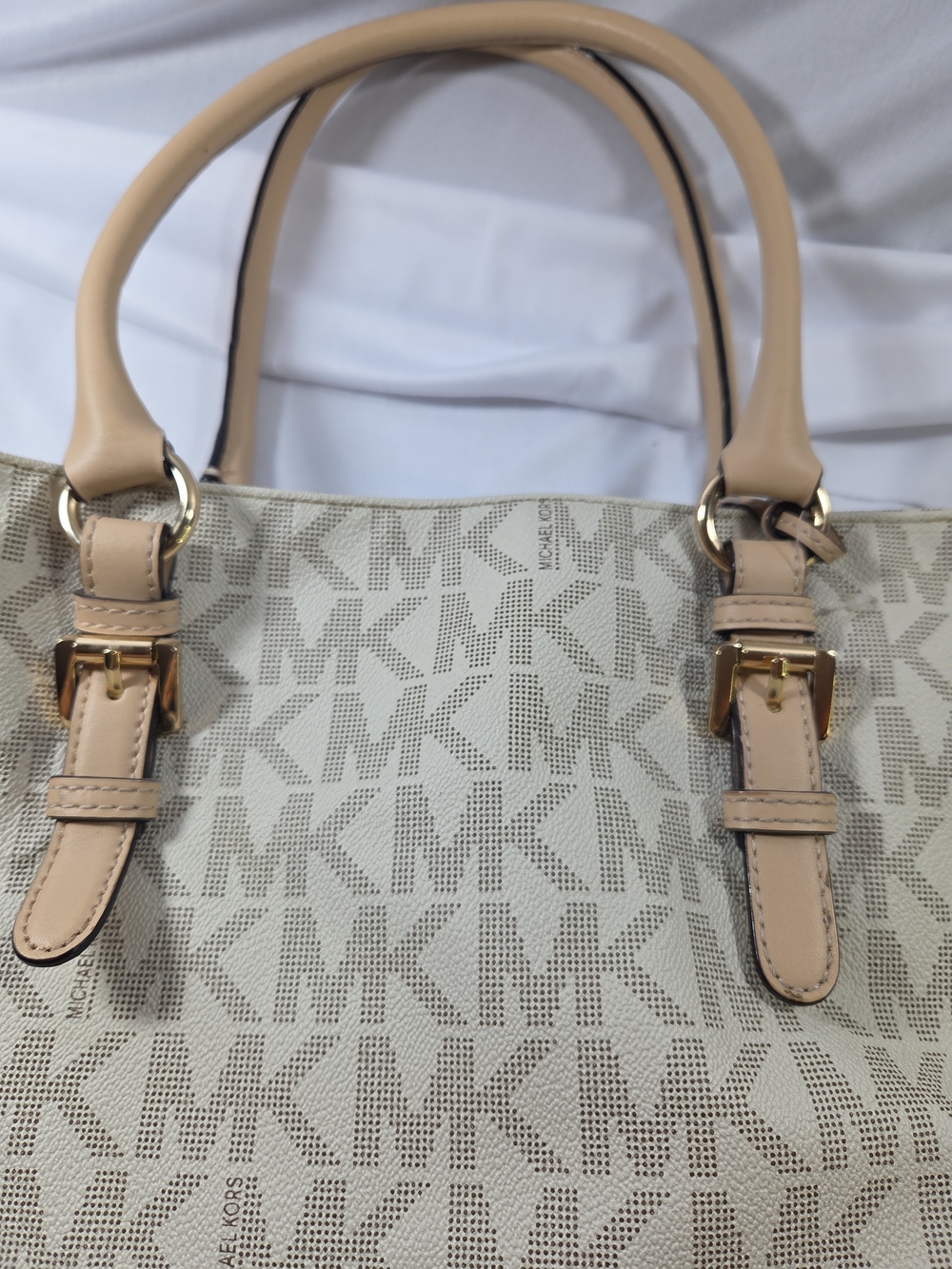 Michael Kors Cream & Tan MK Logo Tote - Picture 5 of 15